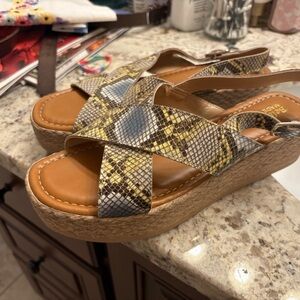 Bella Vita Multicolor Snake Print Platform Sandals